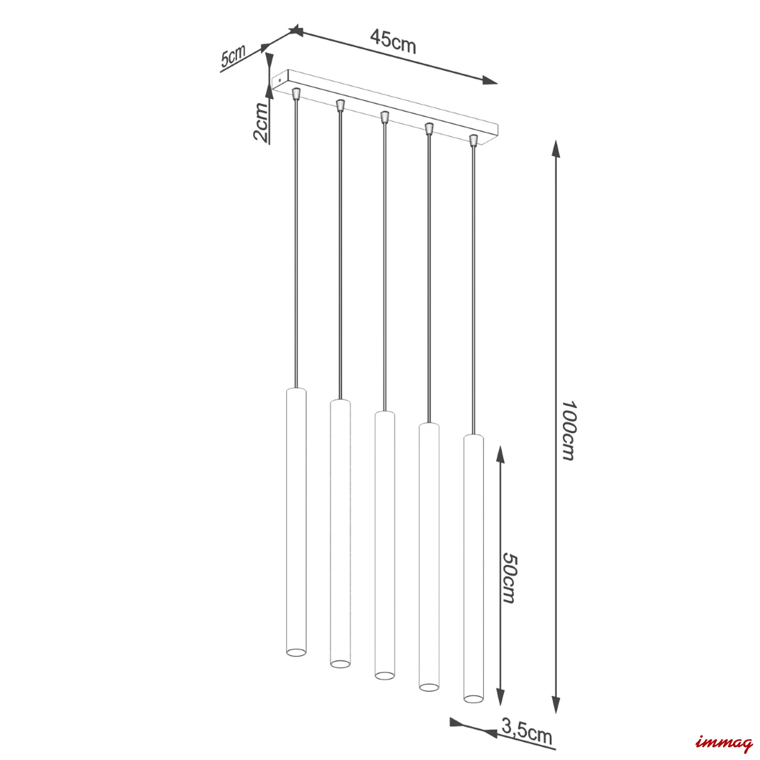 Lampa wisząca PASTELO 5L beton zwis SL.1274 SOLLUX LIGHTING - wymiary