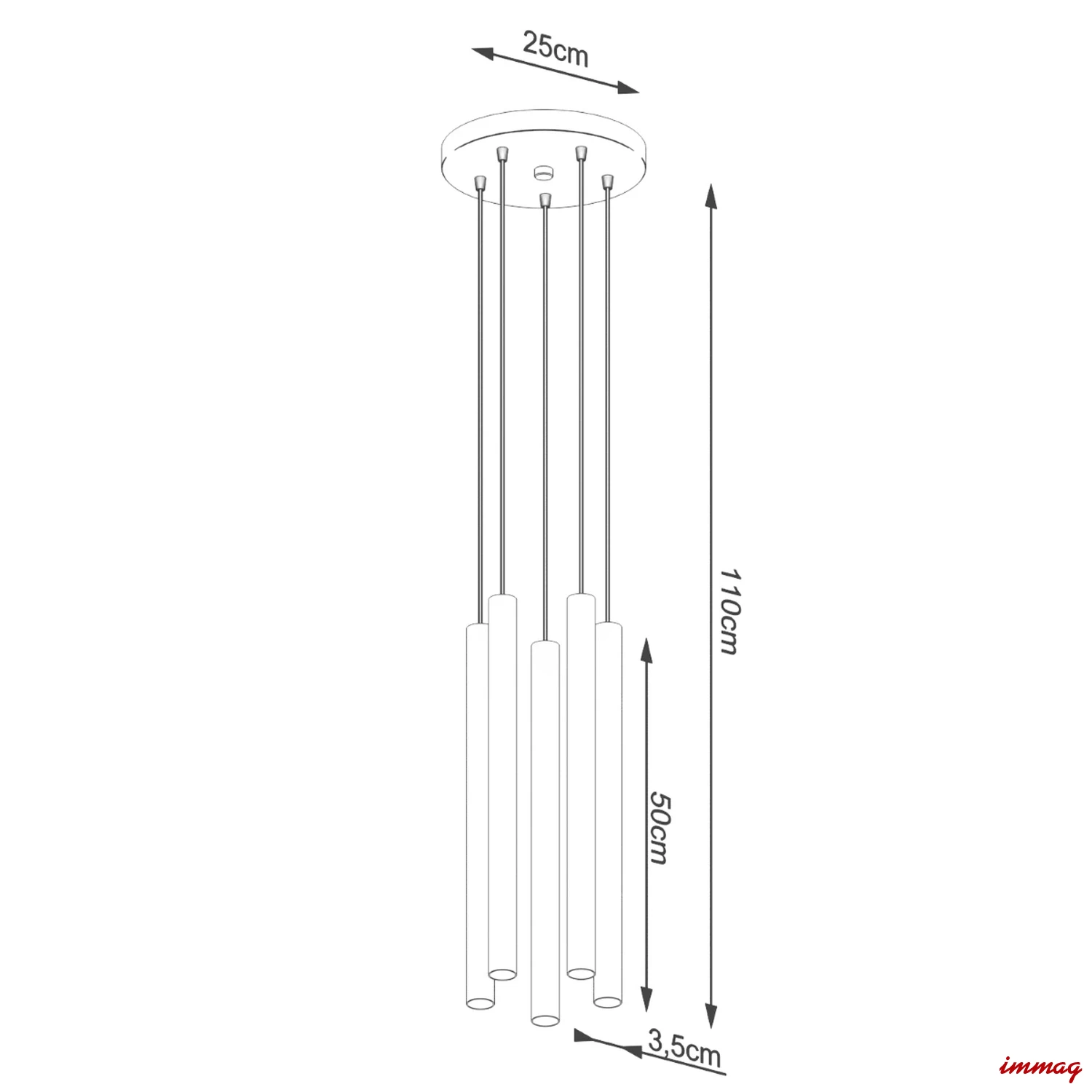 Lampa wisząca PASTELO 5P beton zwis SL.1275 SOLLUX LIGHTING - wymiary