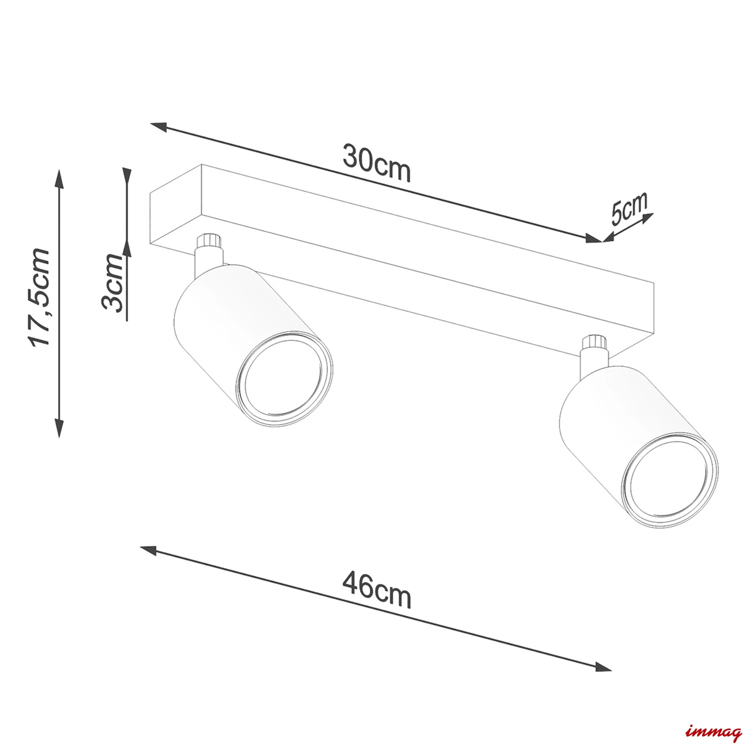 Lampa sufitowa VERDO 2 czarna plafon SL.1291 SOLLUX LIGHTING - wymiary