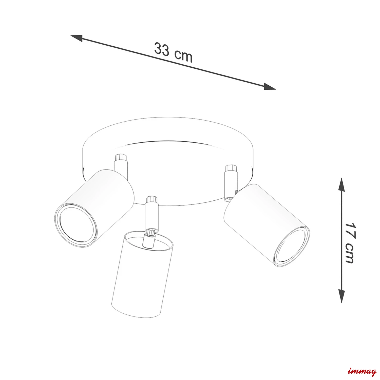 Lampa sufitowa VERDO 3P czarna plafon SL.1292 SOLLUX LIGHTING - wymiary