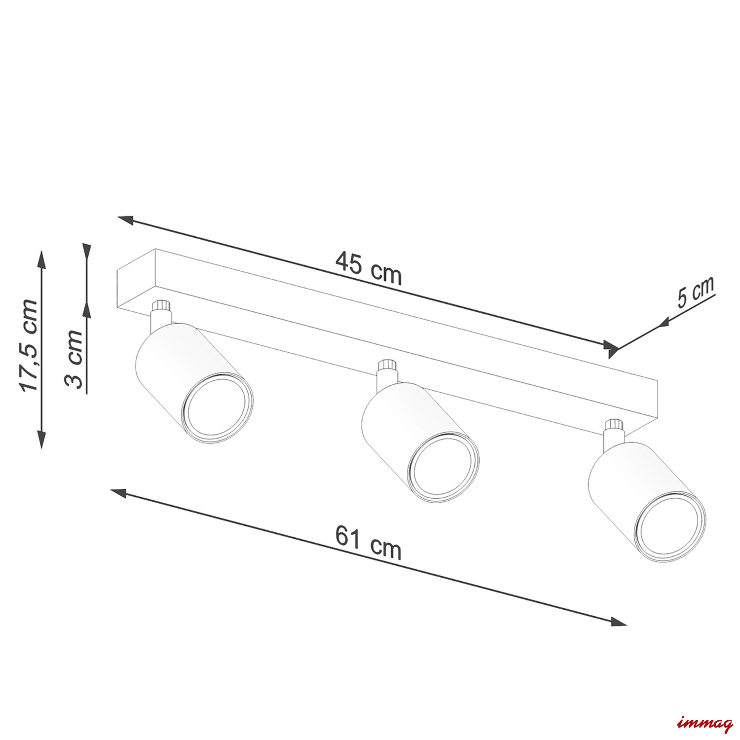 Lampa sufitowa VERDO 3L czarna plafon SL.1293 SOLLUX LIGHTING - wymiary