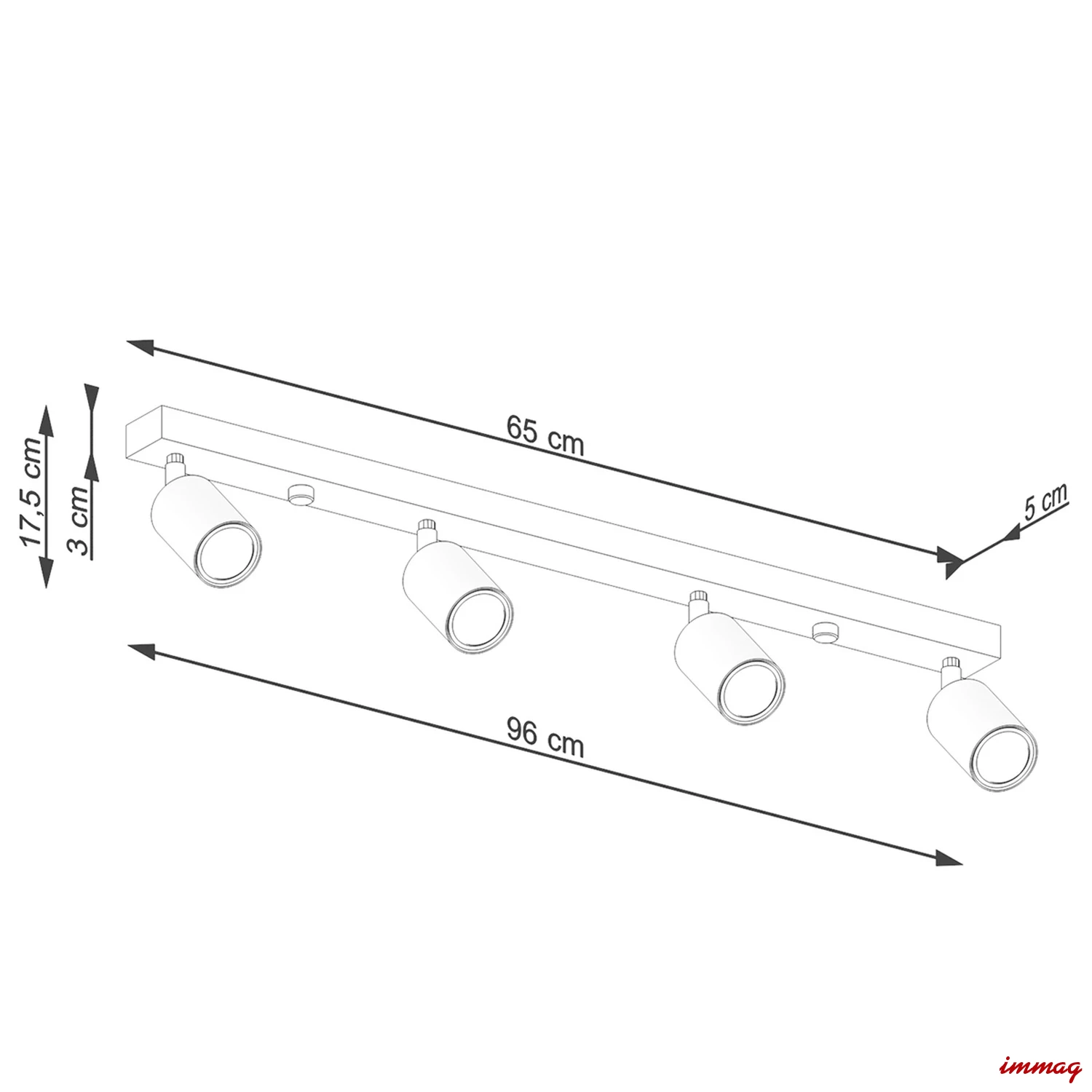 Lampa sufitowa VERDO 4 czarna plafon SL.1294 SOLLUX LIGHTING - wymiary