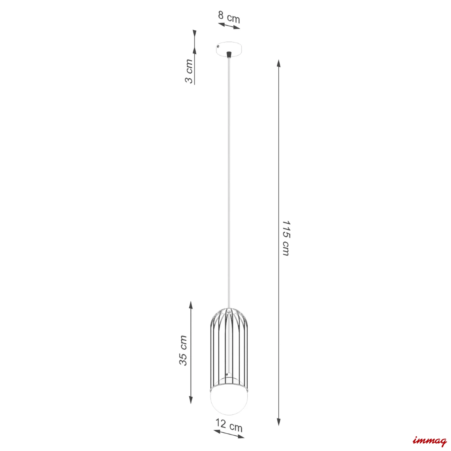 Lampa wisząca BRINA 1 czarna zwis SL.1332 SOLLUX LIGHTING - wymiary