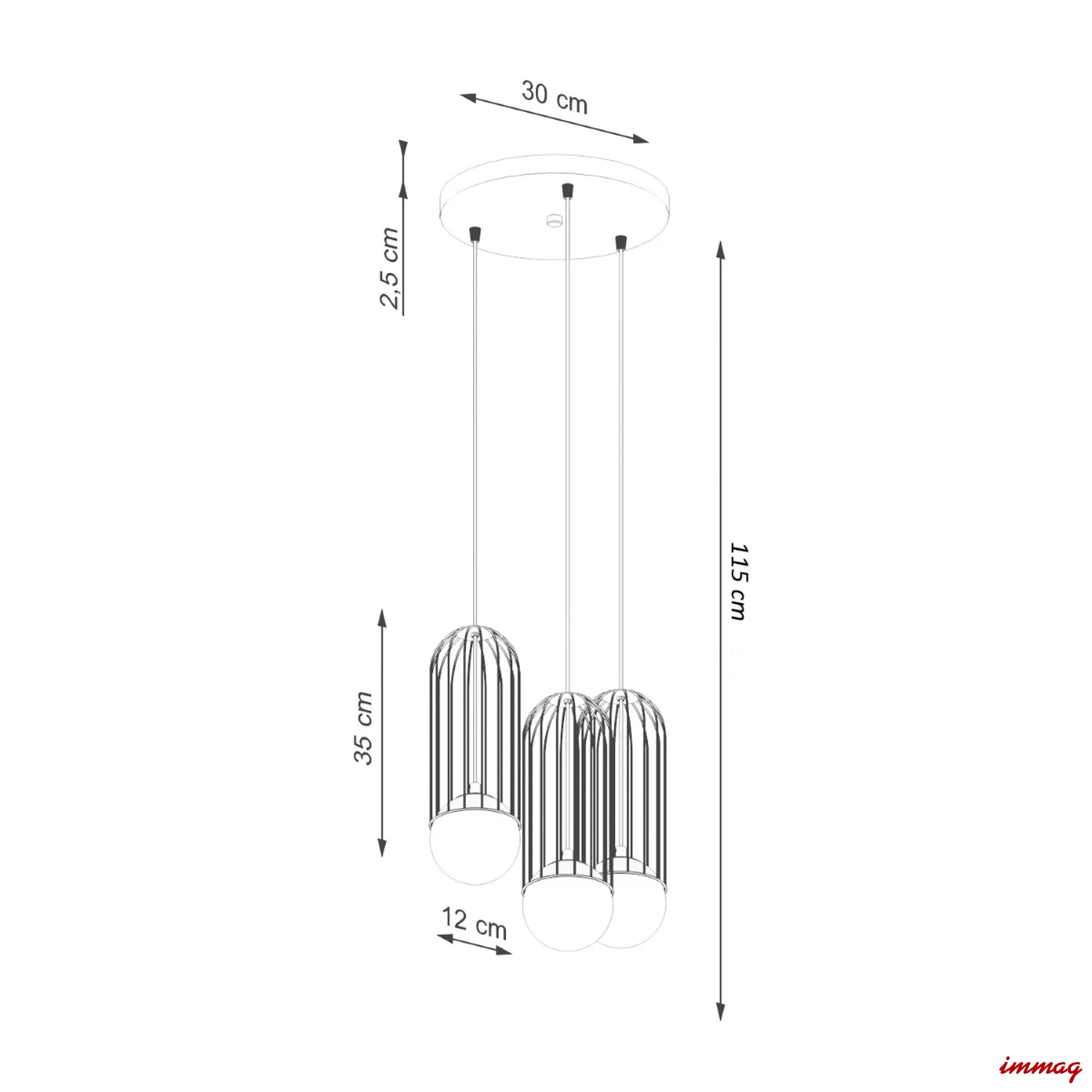 Lampa wisząca BRINA 3P biała zwis SL.1335 SOLLUX LIGHTING - wymiary