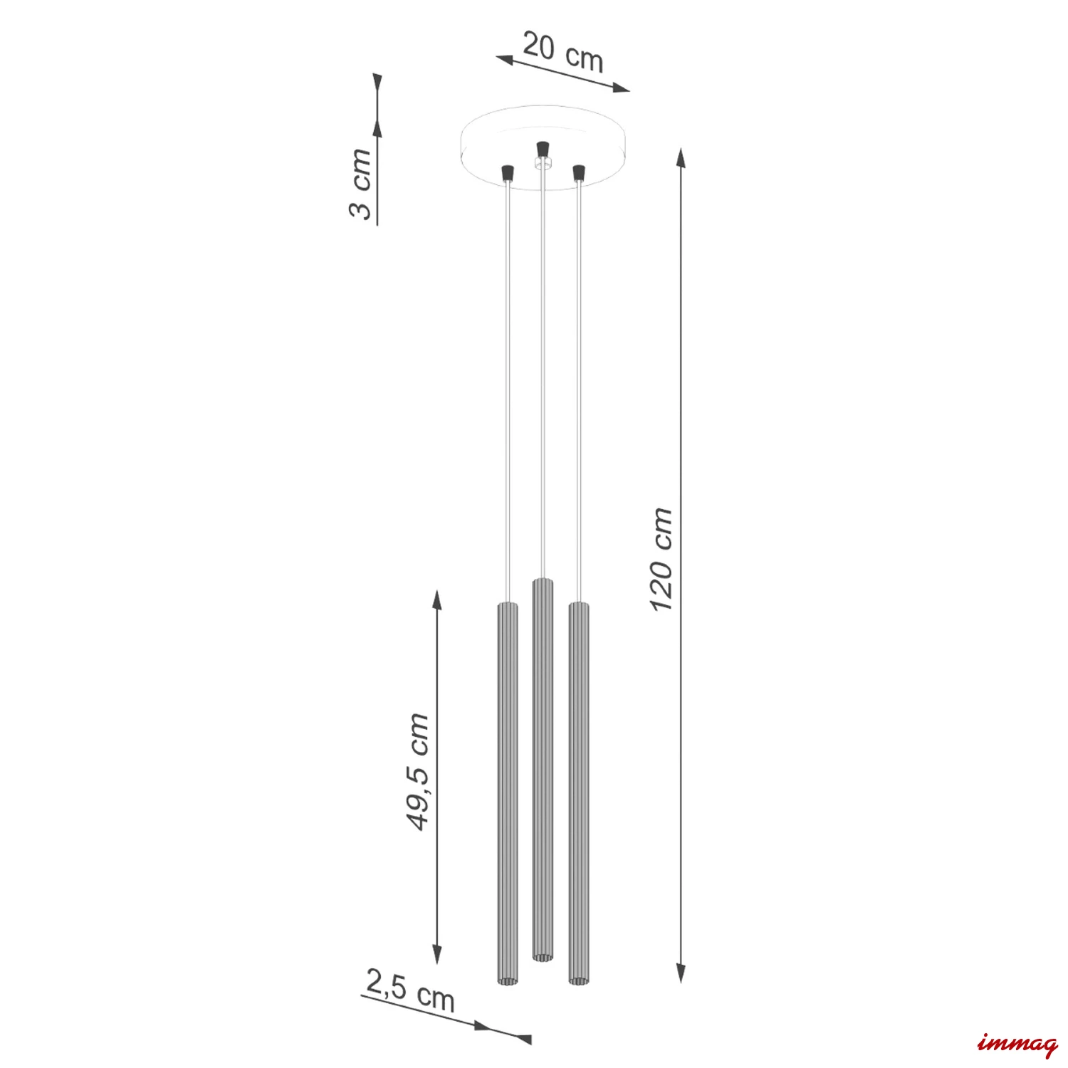 Lampa wisząca ARCHE 3P czarna zwis SL.1341 SOLLUX LIGHTING - wymiary