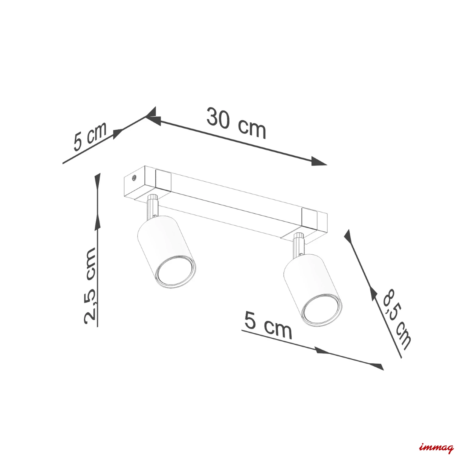 Lampa sufitowa FAGER 2 czarna plafon SL.1344 SOLLUX LIGHTING - wymiary