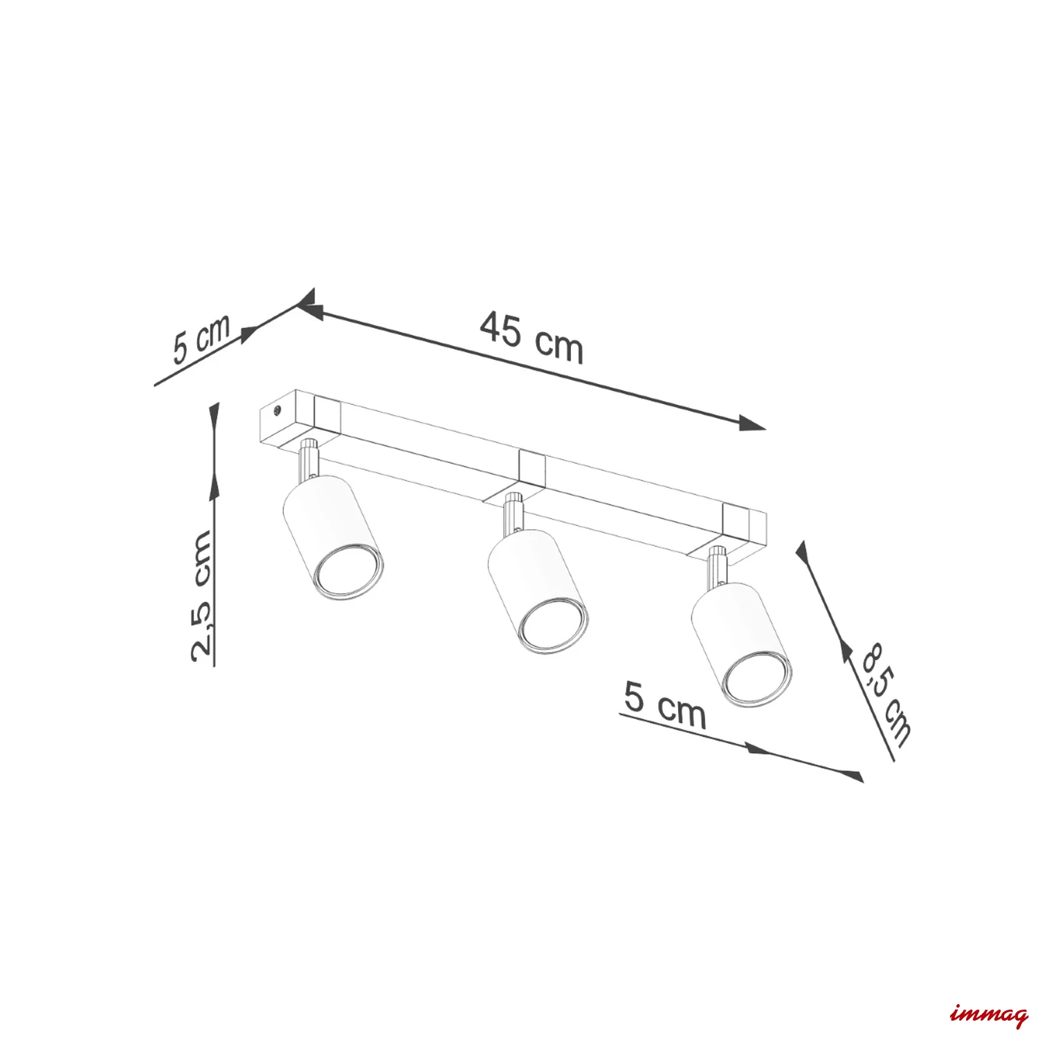 Lampa sufitowa FAGER 3 czarna plafon SL.1345 SOLLUX LIGHTING - wymiary