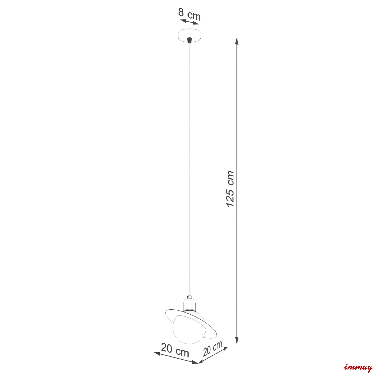 Lampa wisząca HYPERION 1 czarna zwis SL.1358 SOLLUX LIGHTING - wymiary