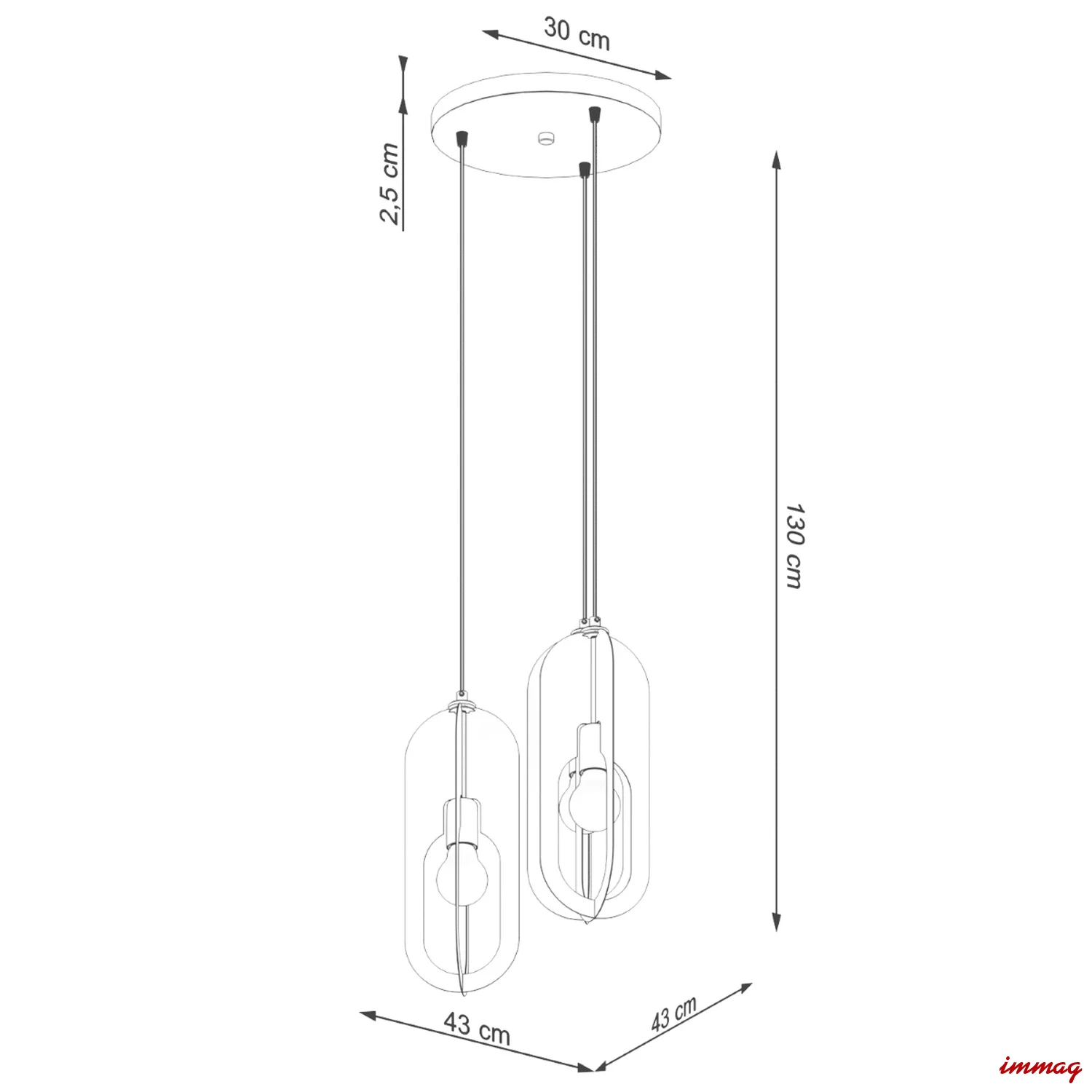 Lampa wisząca NICUS 3P biała zwis SL.1361 SOLLUX LIGHTING - wymiary