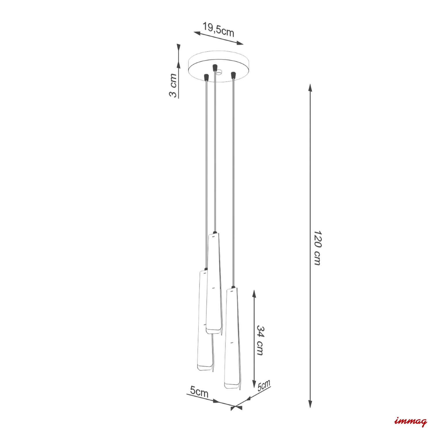 Lampa wisząca PRYSM 3P czarna zwis SL.1401 SOLLUX LIGHTING - wymiary