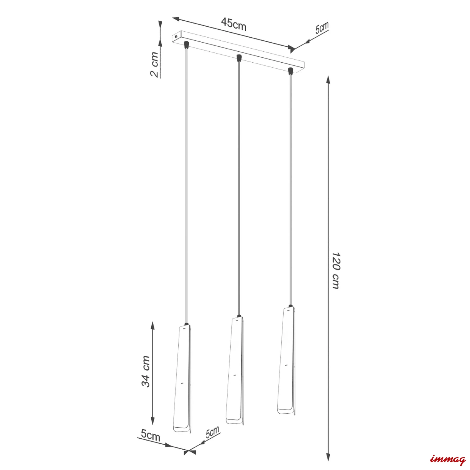 Lampa wisząca PRYSM 3L czarna zwis SL.1402 SOLLUX LIGHTING - wymiary