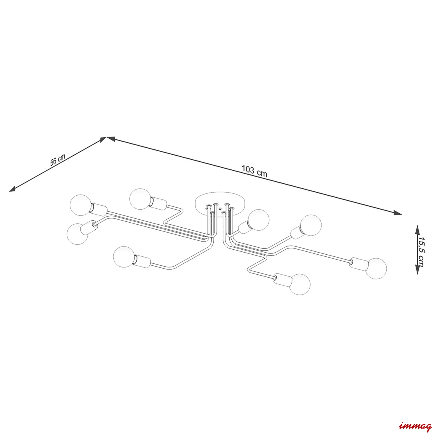 Lampa sufitowa VECTOR 8 czarna plafon SL.1448 SOLLUX LIGHTING - wymiary