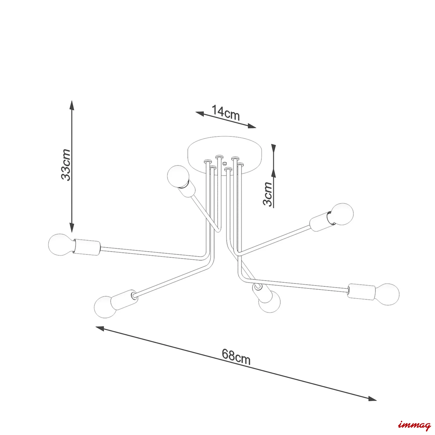 Lampa wisząca NORAH 6 czarna żyrandol SL.1452 SOLLUX LIGHTING - wymiary