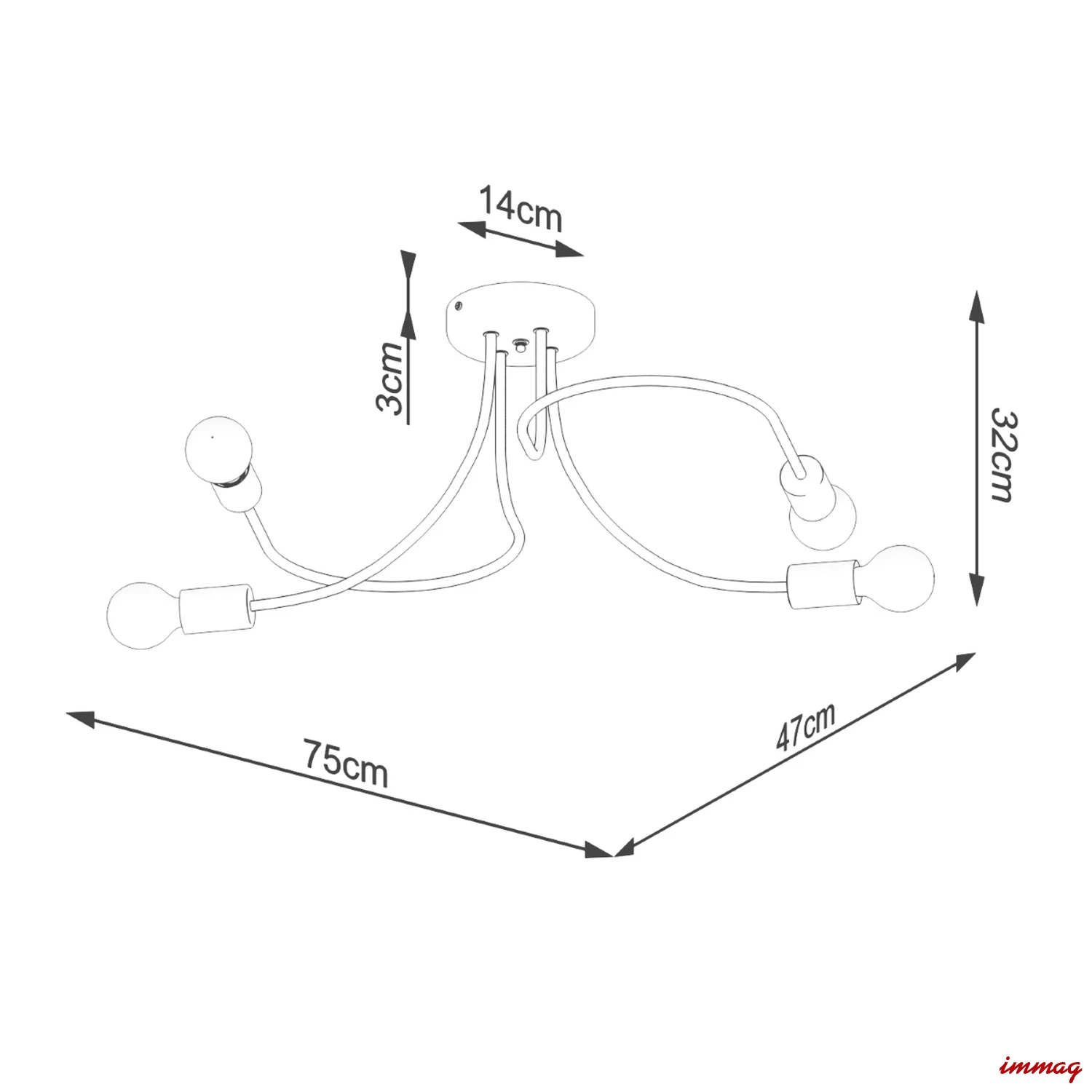 Lampa wisząca LEVAR 4 czarna żyrandol SL.1455 SOLLUX LIGHTING - wymiary