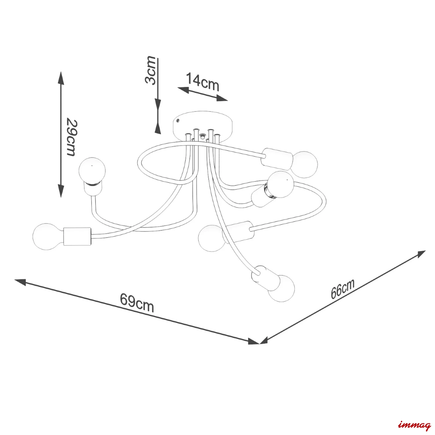 Lampa wisząca LEVAR 6 czarna żyrandol SL.1456 SOLLUX LIGHTING - wymiary