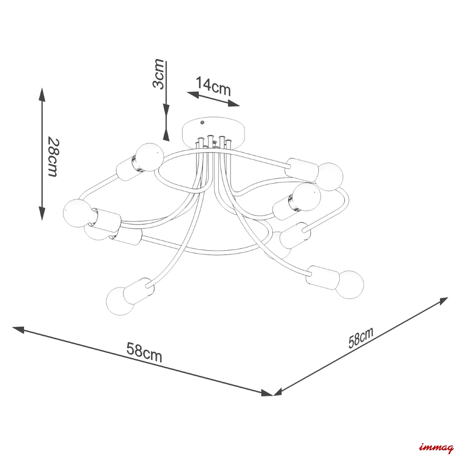 Lampa wisząca LEVAR 8 czarna żyrandol SL.1457 SOLLUX LIGHTING - wymiary