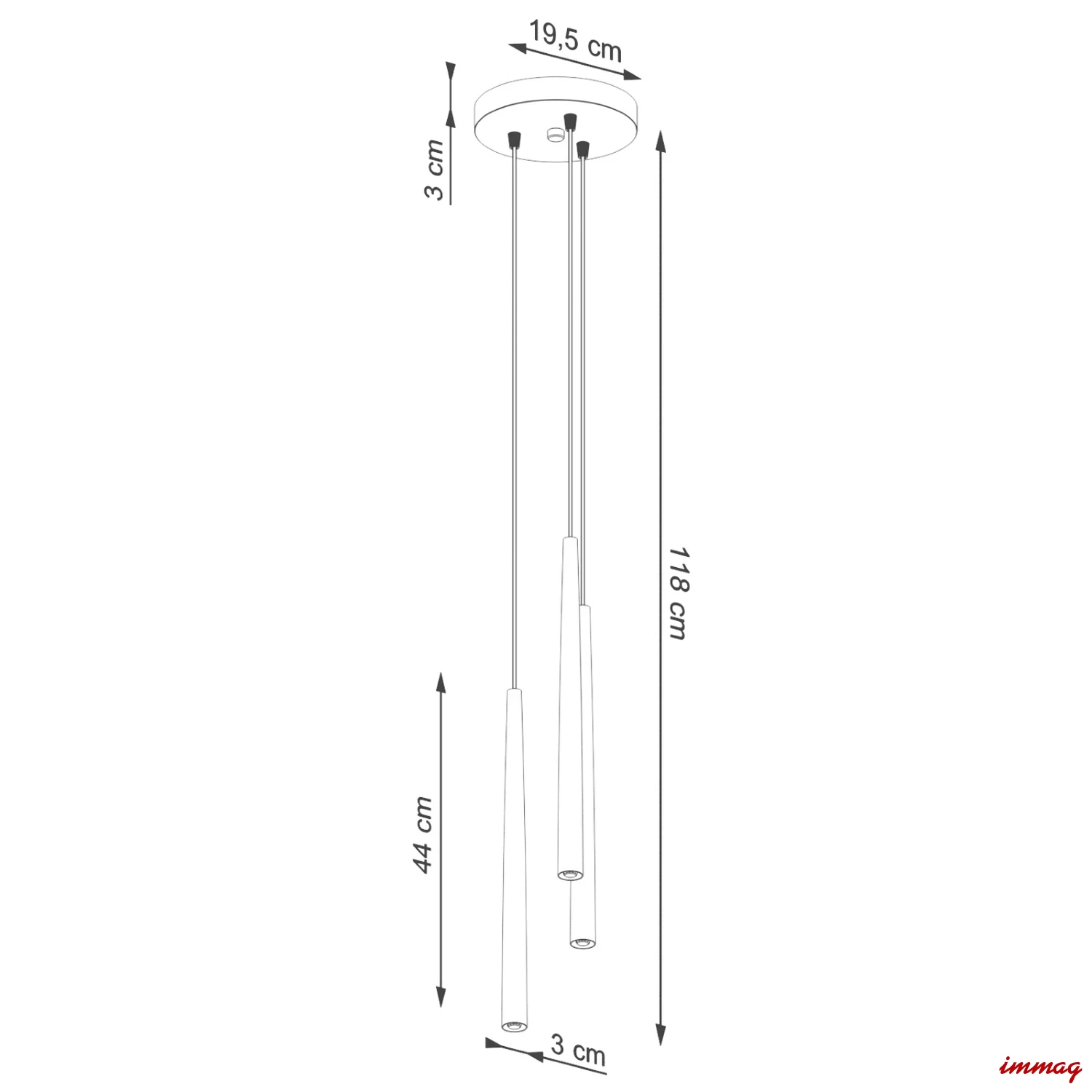 Lampa wisząca BLISS 3P czarna zwis SL.1463 SOLLUX LIGHTING - wymiary