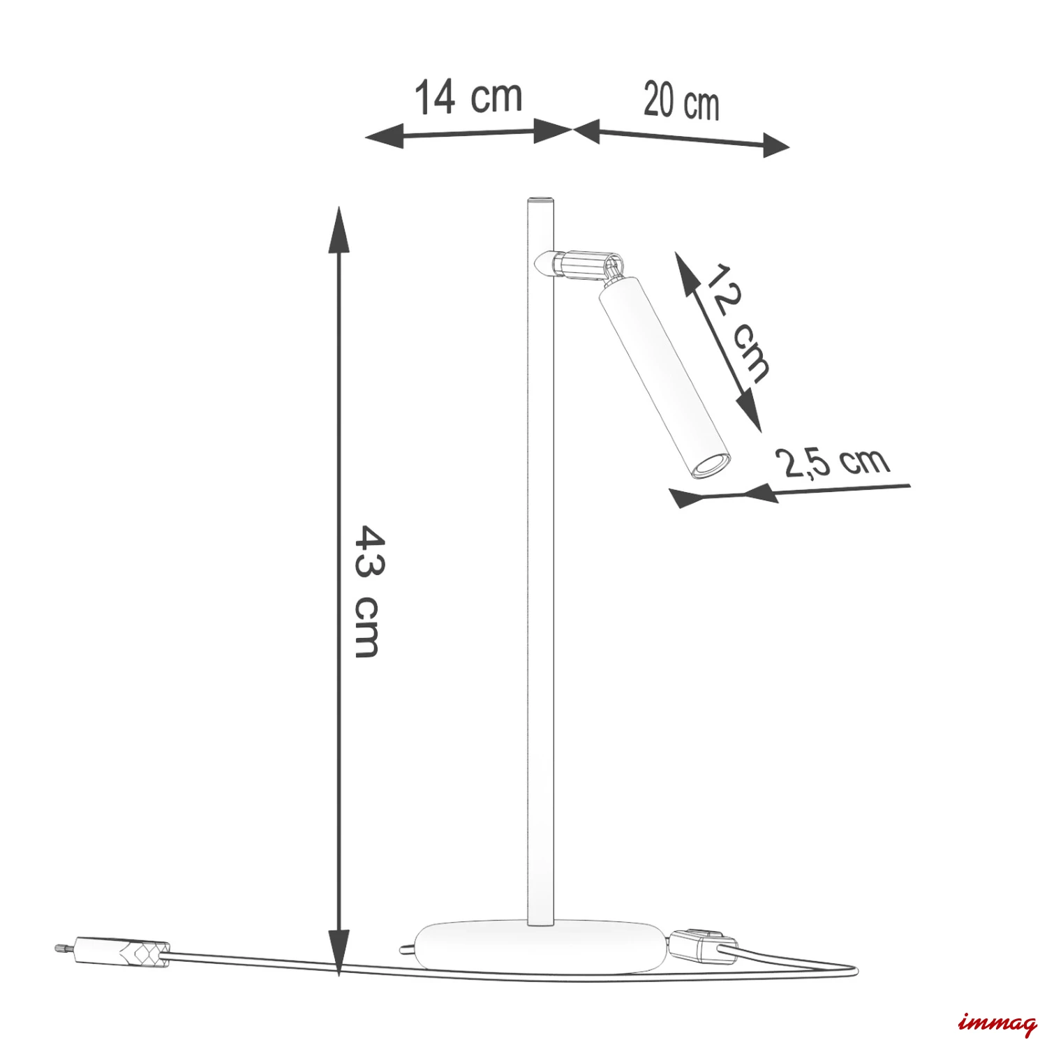 Lampa biurkowa PASTELO czarna lampka biurkowa SL.1469 SOLLUX LIGHTING - wymiary