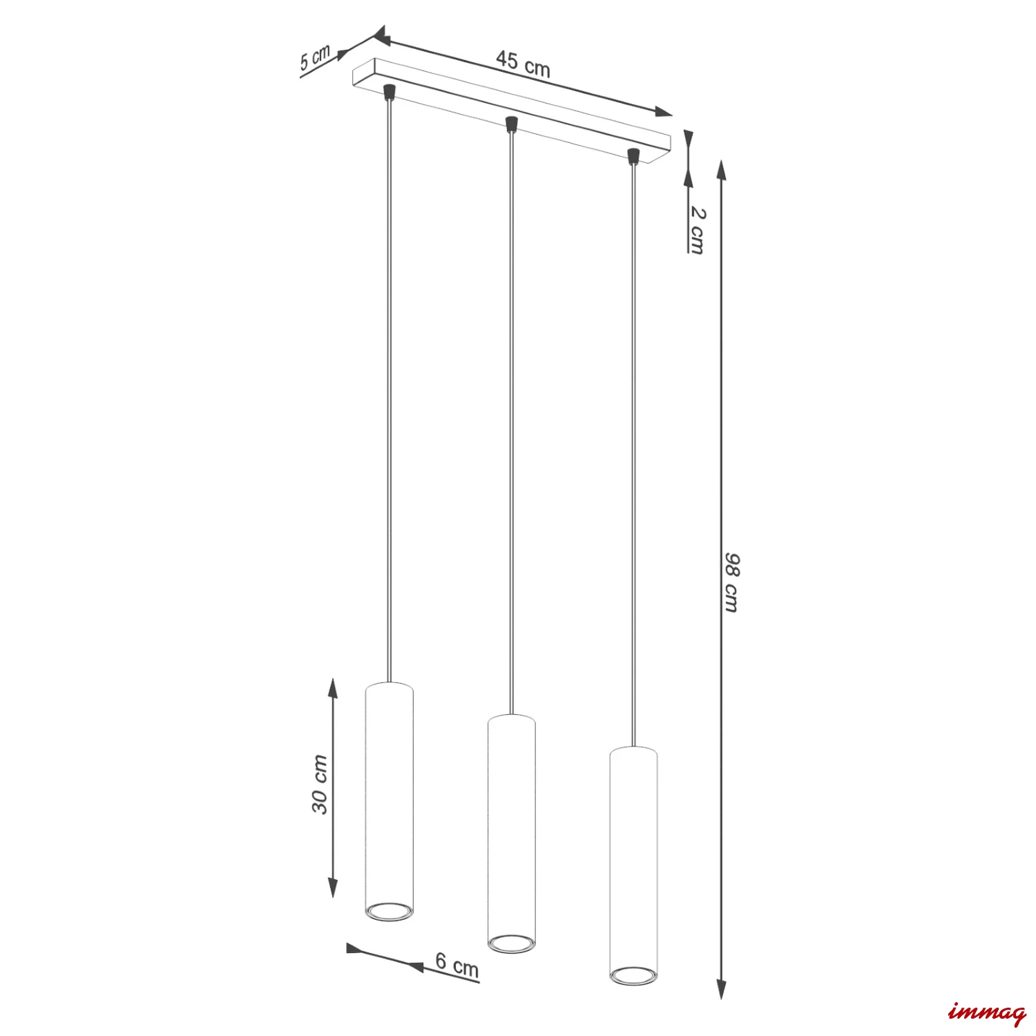 Lampa wisząca LAGOS 3L zielona oliwka zwis SL.1486 SOLLUX LIGHTING - wymiary