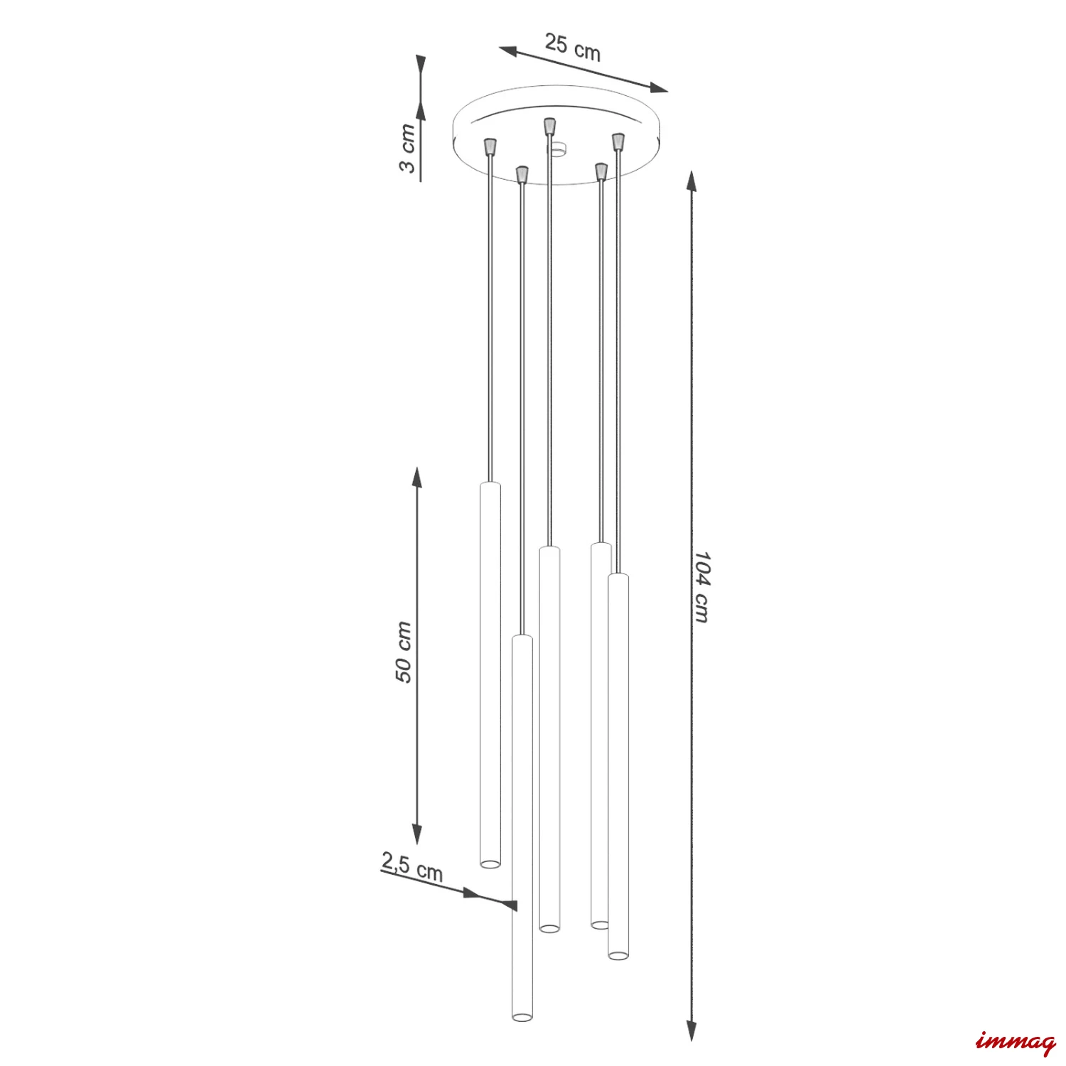 Lampa wisząca PASTELO 5P zielona oliwka zwis SL.1522 SOLLUX LIGHTING - wymiary