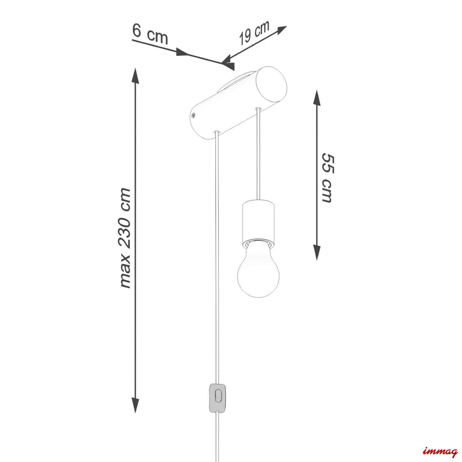 Lampa ścienna NIMBI E27 z włącznikiem kinkiet SL.1644 SOLLUX LIGHTING - wymiary