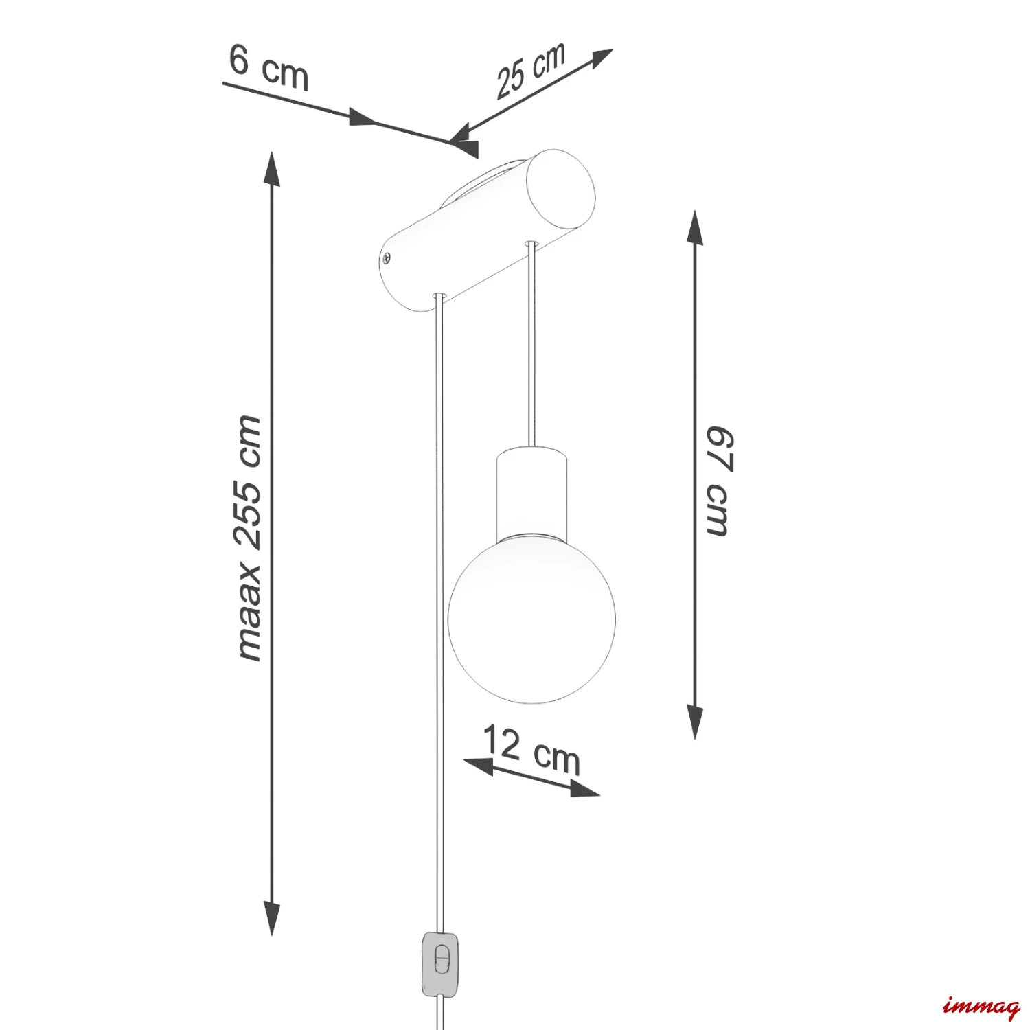 Lampa ścienna NIMBI G9 z włącznikiem kinkiet SL.1645 SOLLUX LIGHTING - wymiary