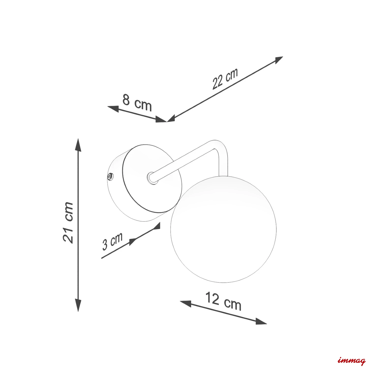 Lampa ścienna ASTRAL 1 biała kinkiet SL.1658 SOLLUX LIGHTING - wymiary