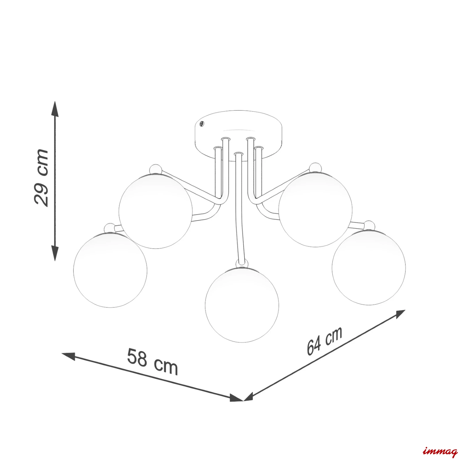 Lampa wisząca ASTRAL 5 biała żyrandol SL.1660 SOLLUX LIGHTING - wymiary