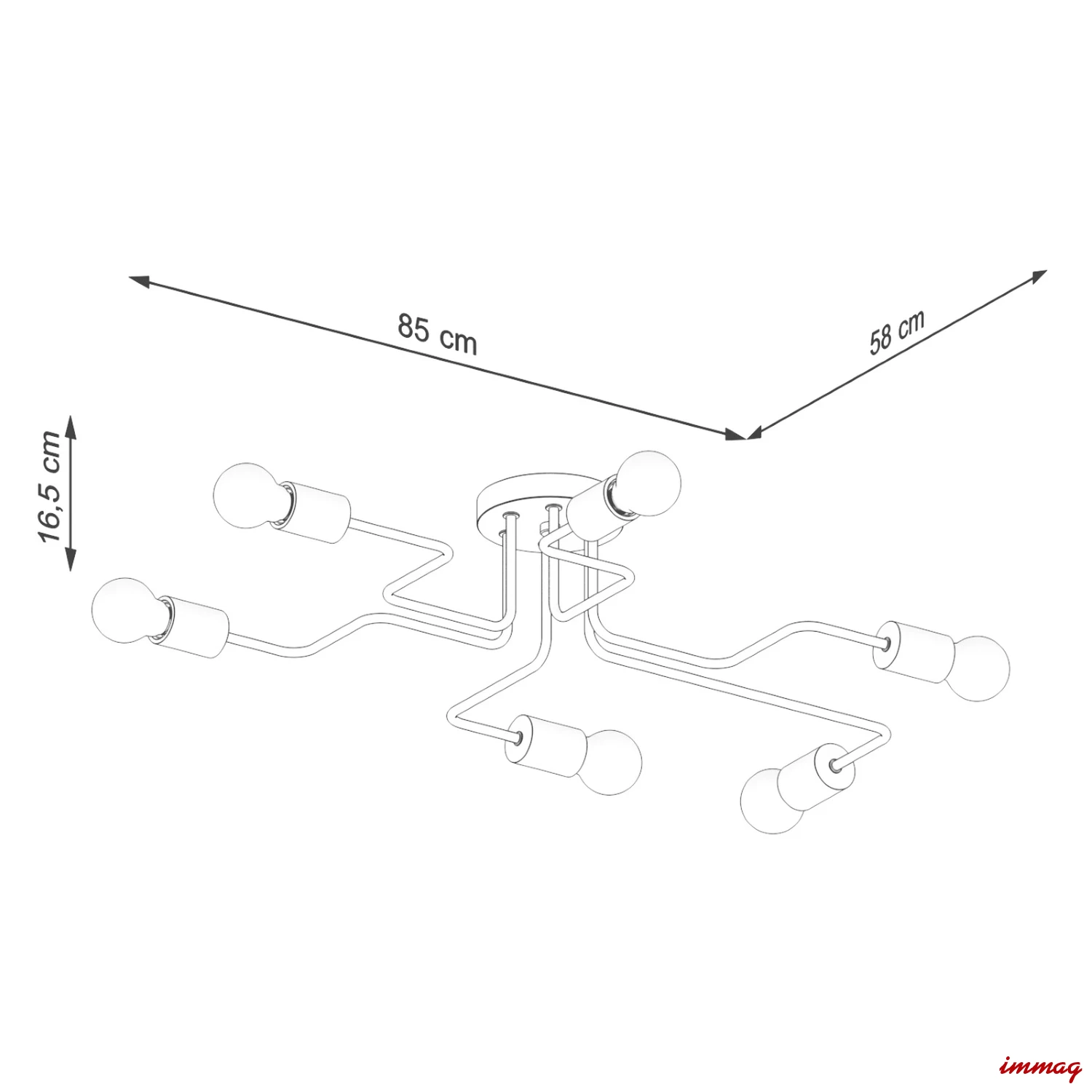 Lampa wisząca TIMBO 6 czarna żyrandol SL.1670 SOLLUX LIGHTING - wymiary