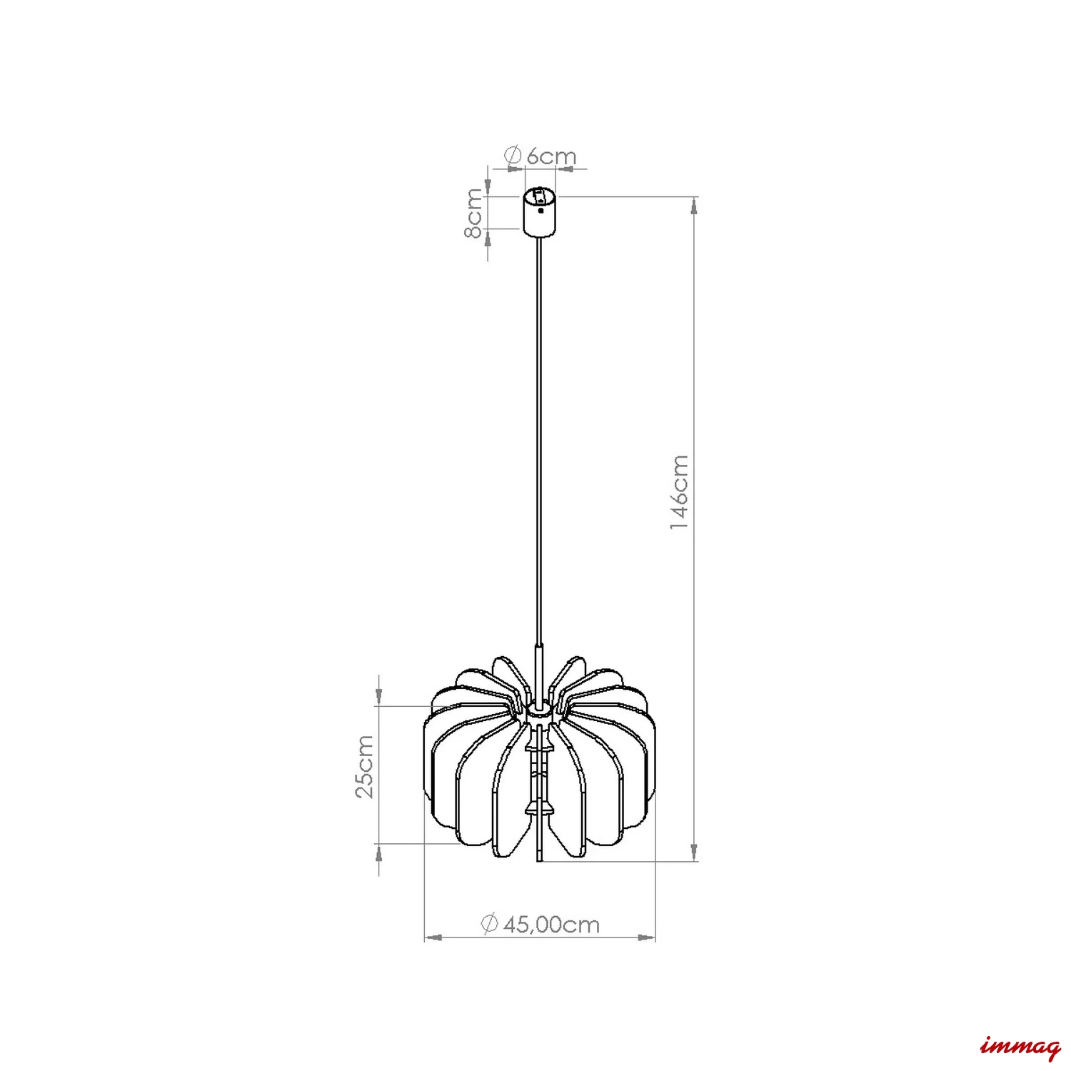 Lampa wisząca MULA 45 granatowa zwis SL.1862 SOLLUX LIGHTING - wymiary