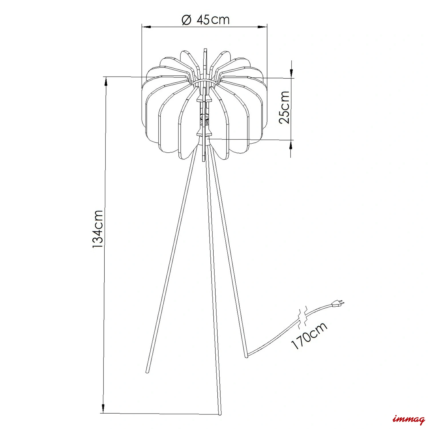 Lampa podłogowa MULA 45 żółta lampa stojąca SL.1864 SOLLUX LIGHTING - wymiary