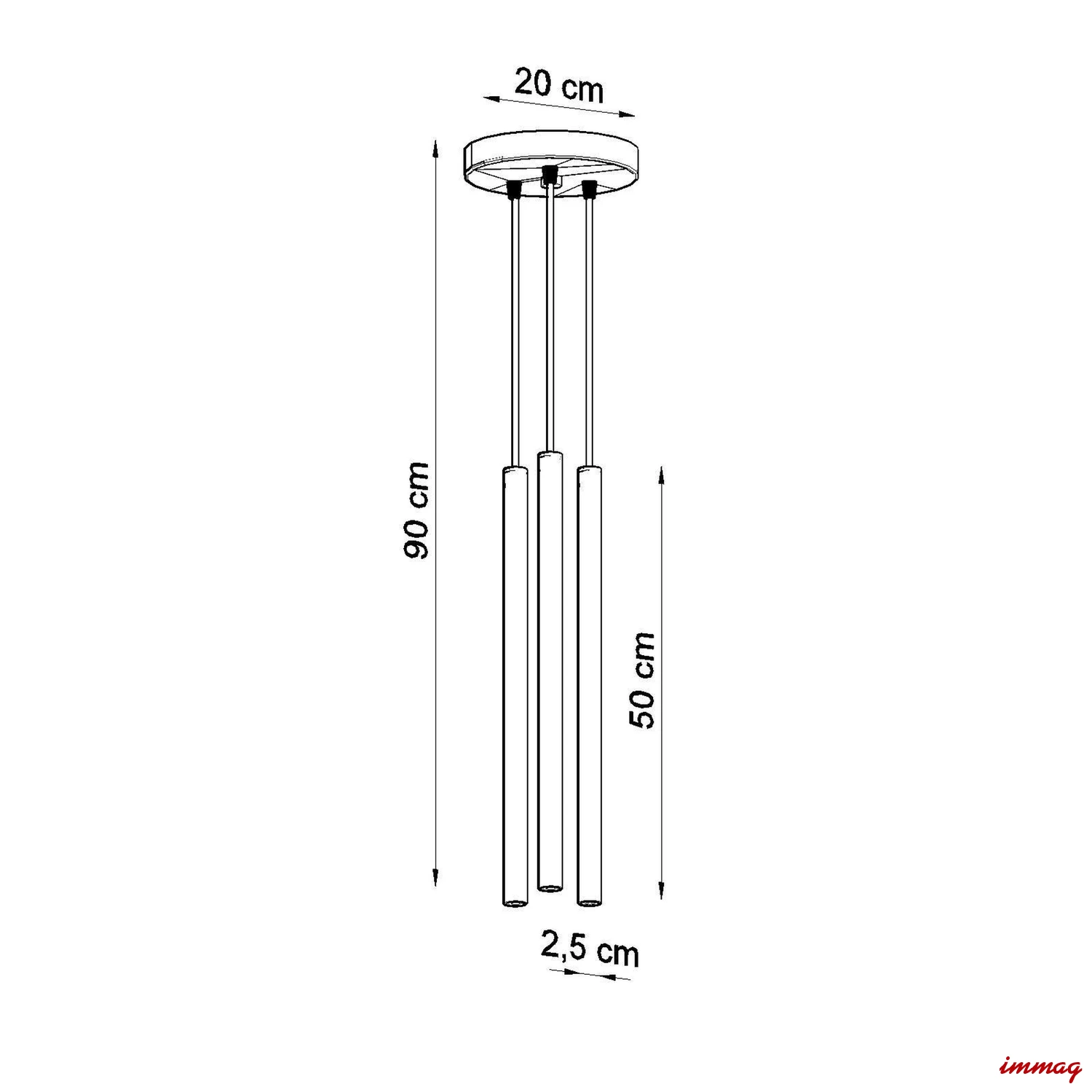 Lampa wisząca PASTELO 3P błękitna zwis SL.2151 SOLLUX LIGHTING - wymiary
