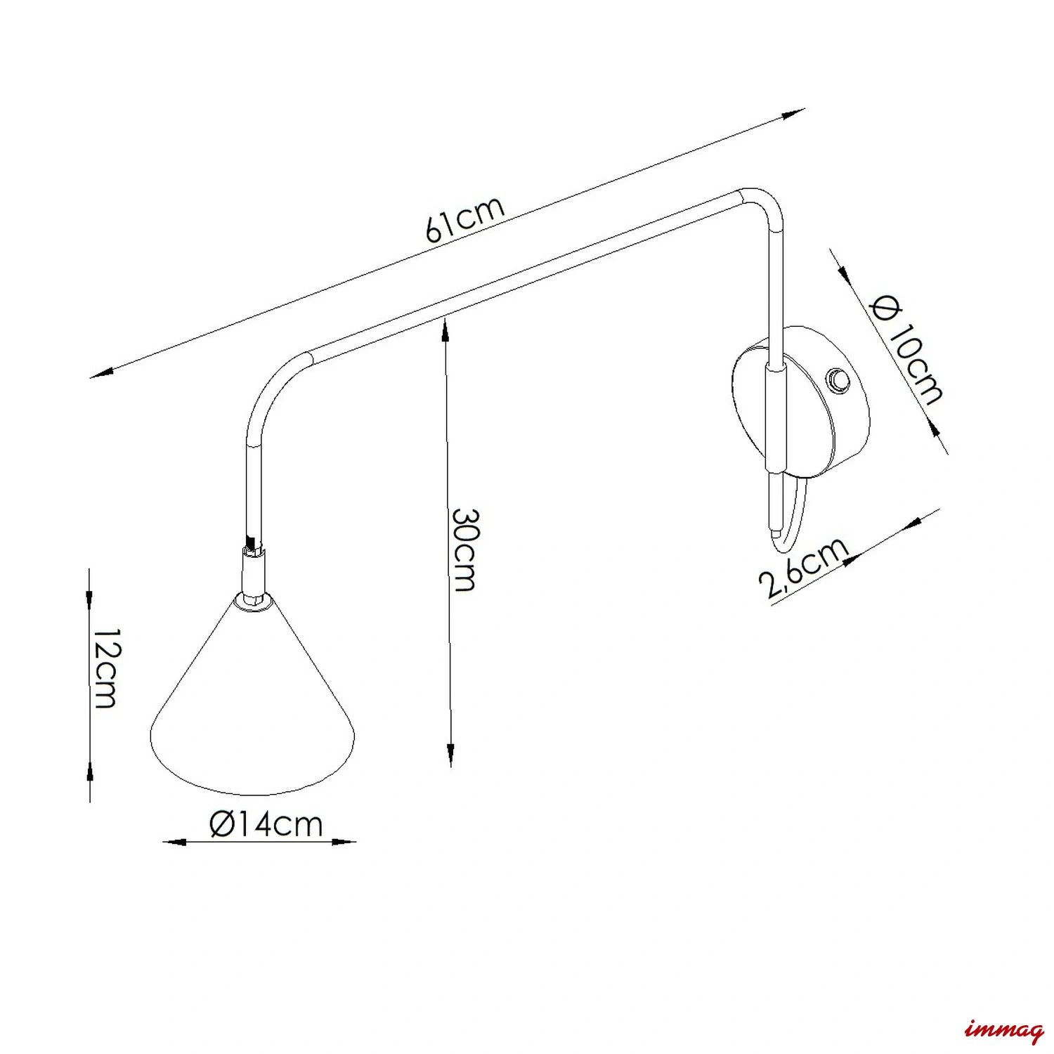 Lampa ścienna NOX 1 ochra czerwona z włącznikiem kinkiet SL.2496 SOLLUX LIGHTING - wymiary