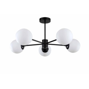 Krótka lampa wisząca czarna białe kule Roma 5 LP-1345/5P BK