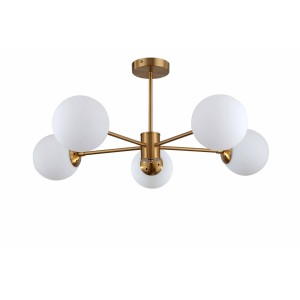 Krótka lampa wisząca złota białe kule Roma 5 LP-1345/5P GD
