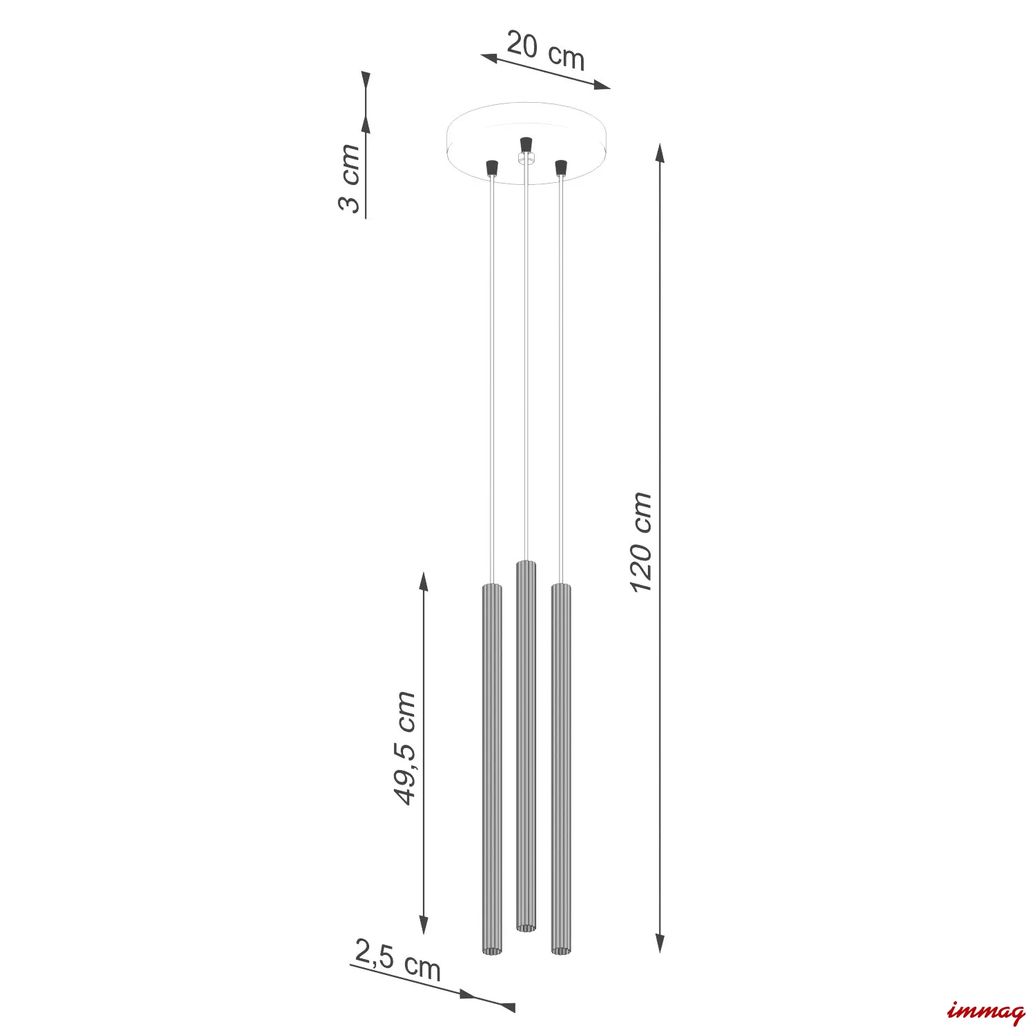 Lampa wisząca ARCHE 3P beżowa zwis SL.2035 SOLLUX LIGHTING - wymiary