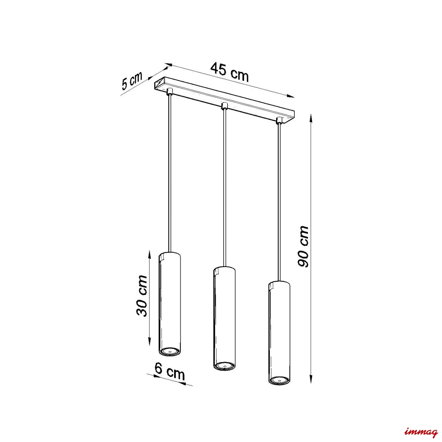 Lampa wisząca LAGOS 3L burgund zwis SL.2082 SOLLUX LIGHTING - wymiary
