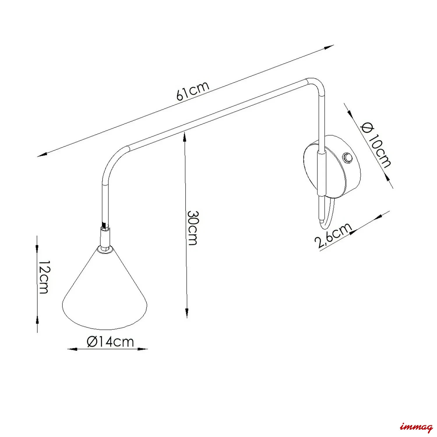 Lampa ścienna NOX 1 czerwona z włącznikiem kinkiet SL.2503 SOLLUX LIGHTING - wymiary