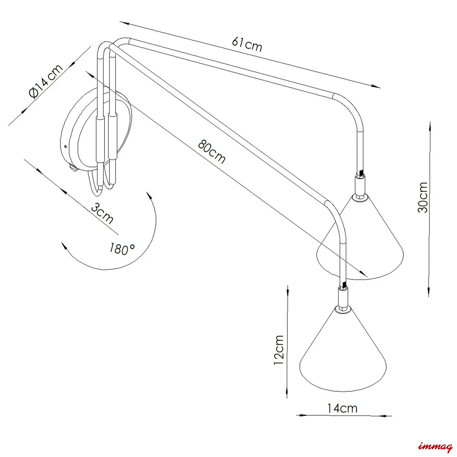 Lampa ścienna NOX 2 brązowa z włącznikiem kinkiet SL.2519 SOLLUX LIGHTING - wymiary