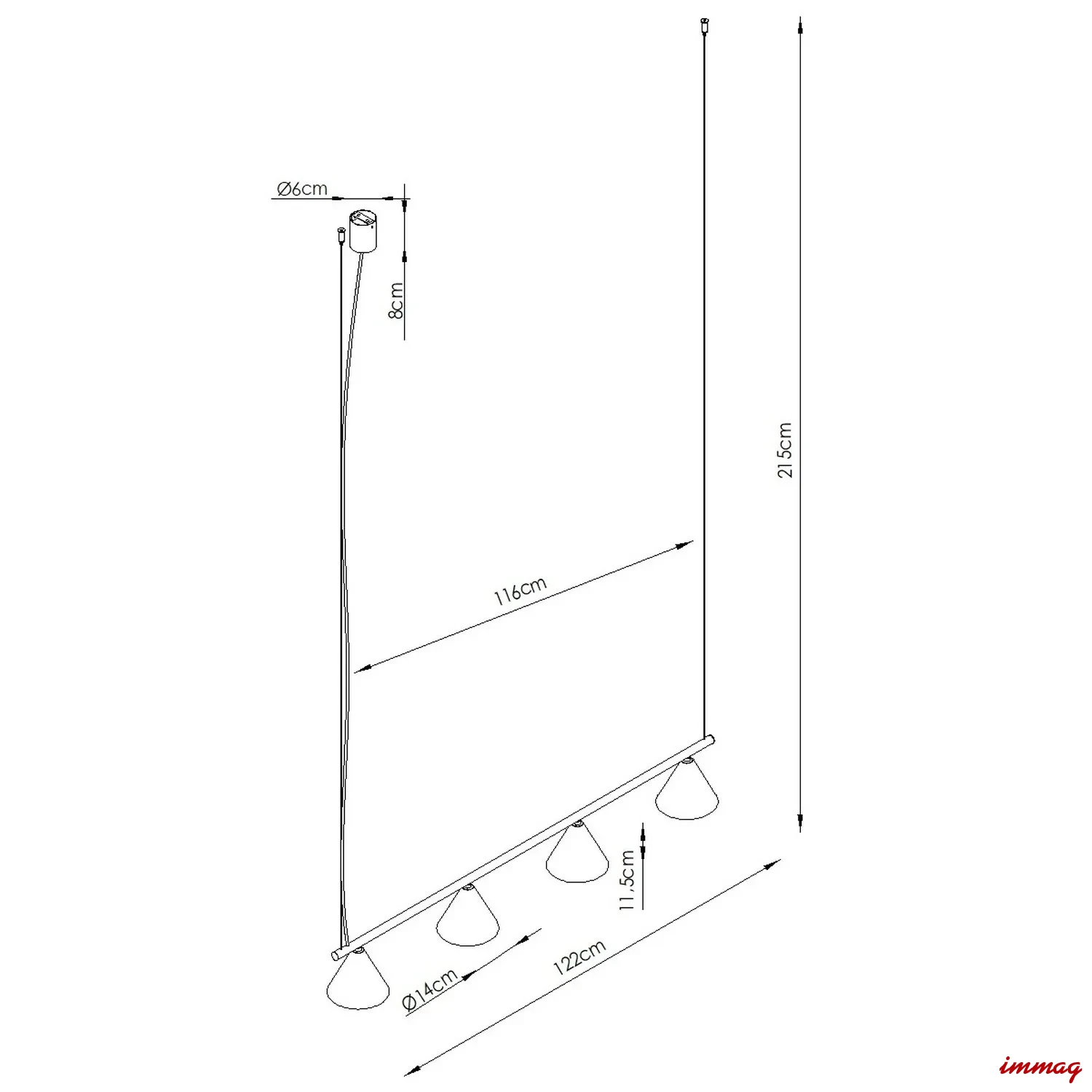 Lampa wisząca NOX 4L błękitna żyrandol SL.2565 SOLLUX LIGHTING - wymiary
