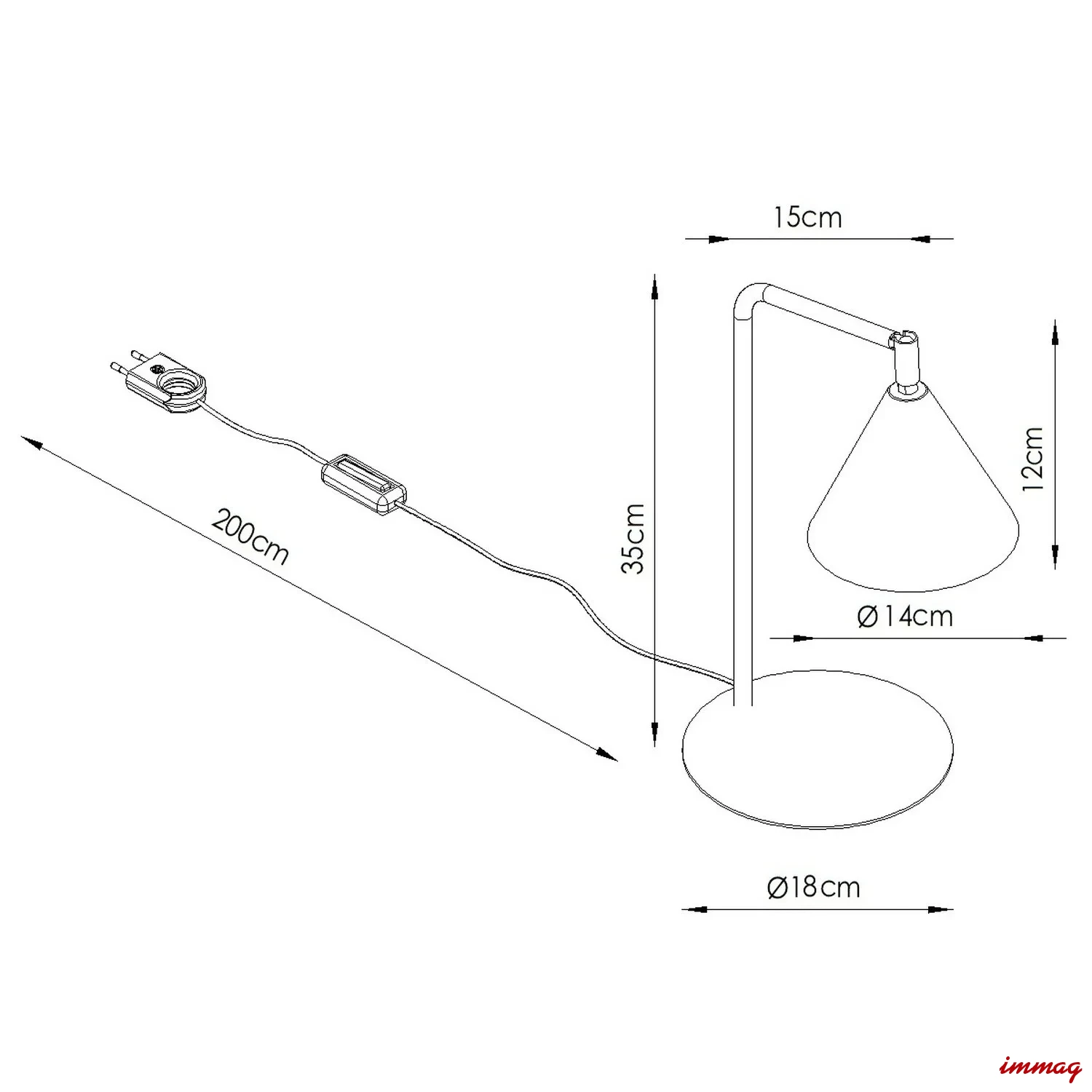 Lampa biurkowa NOX ultramaryna lampka biurkowa SL.2574 SOLLUX LIGHTING - wymiary