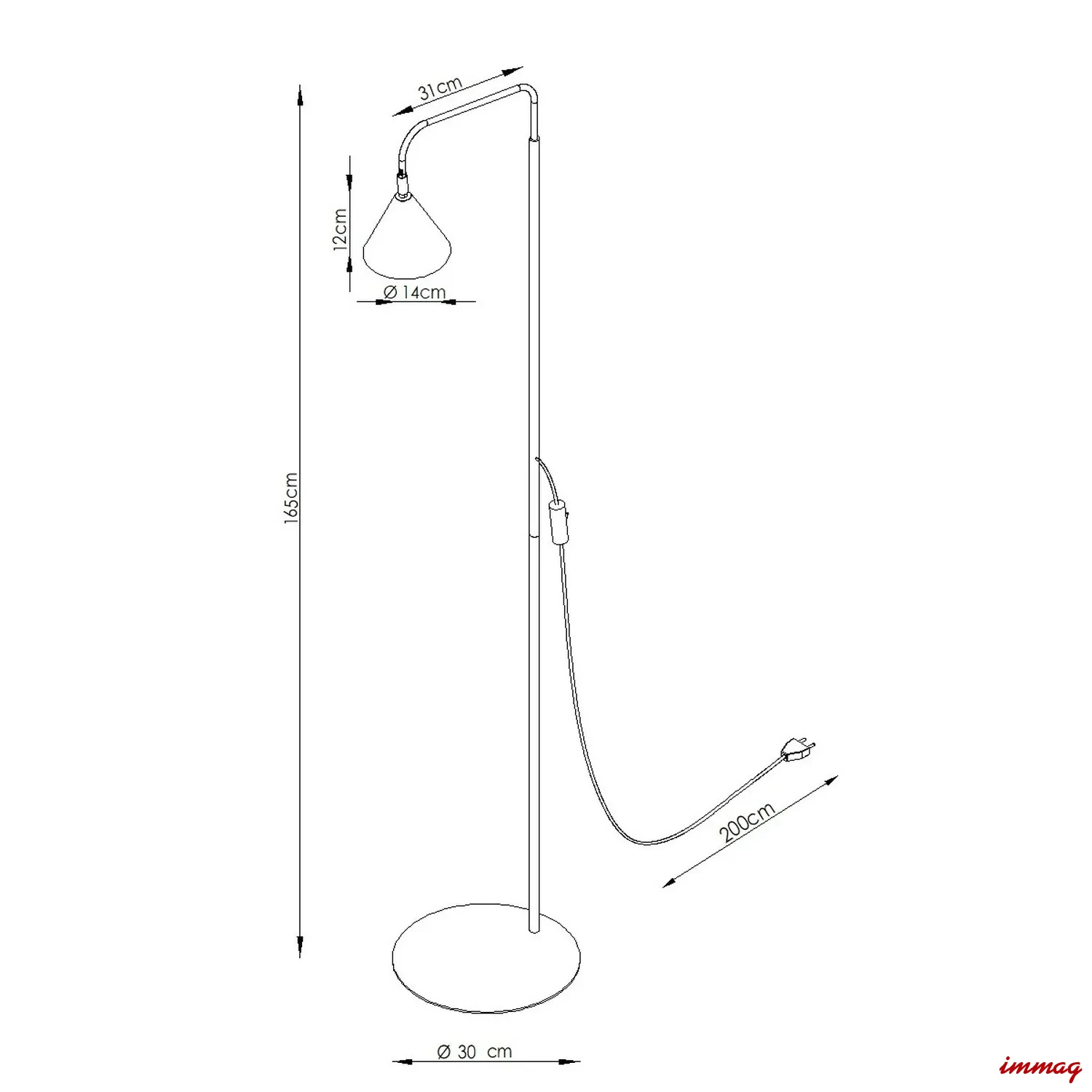 Lampa podłogowa NOX czerwona lampa stojąca SL.2593 SOLLUX LIGHTING - wymiary