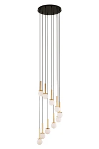 Żyrandol do salonu DAISY 10 Antresola lampa wisząca kaskada czarny_złoty biała kulka 42057 SIGMA