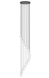 Żyrandol na hol PIANO 15 Antresola lampa wisząca kaskada czarno-złoty biała kulka 42059 SIGMA