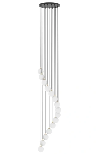 Żyrandol na hol PIANO 15 Antresola lampa wisząca kaskada czarno-złoty biała kulka 42059 SIGMA